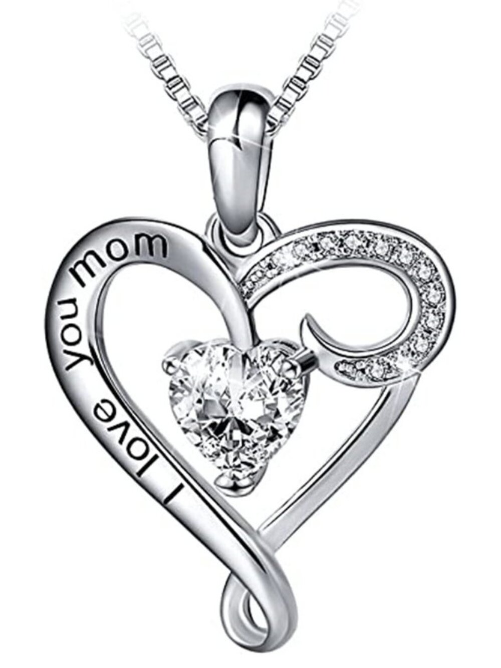 Swarovski Crystal Mom Heart Necklace Sterling Overlay Pendant‎ Mother's Day Gift